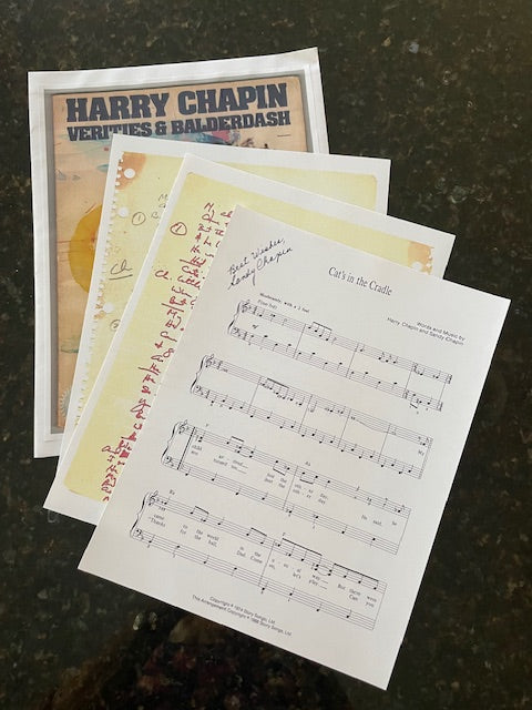 CAT'S IN THE CRADLE SHEET MUSIC SIGNED BY SANDY CHAPIN PLUS A COPY OF HAND WRITTEN LYRICS BY HARRY